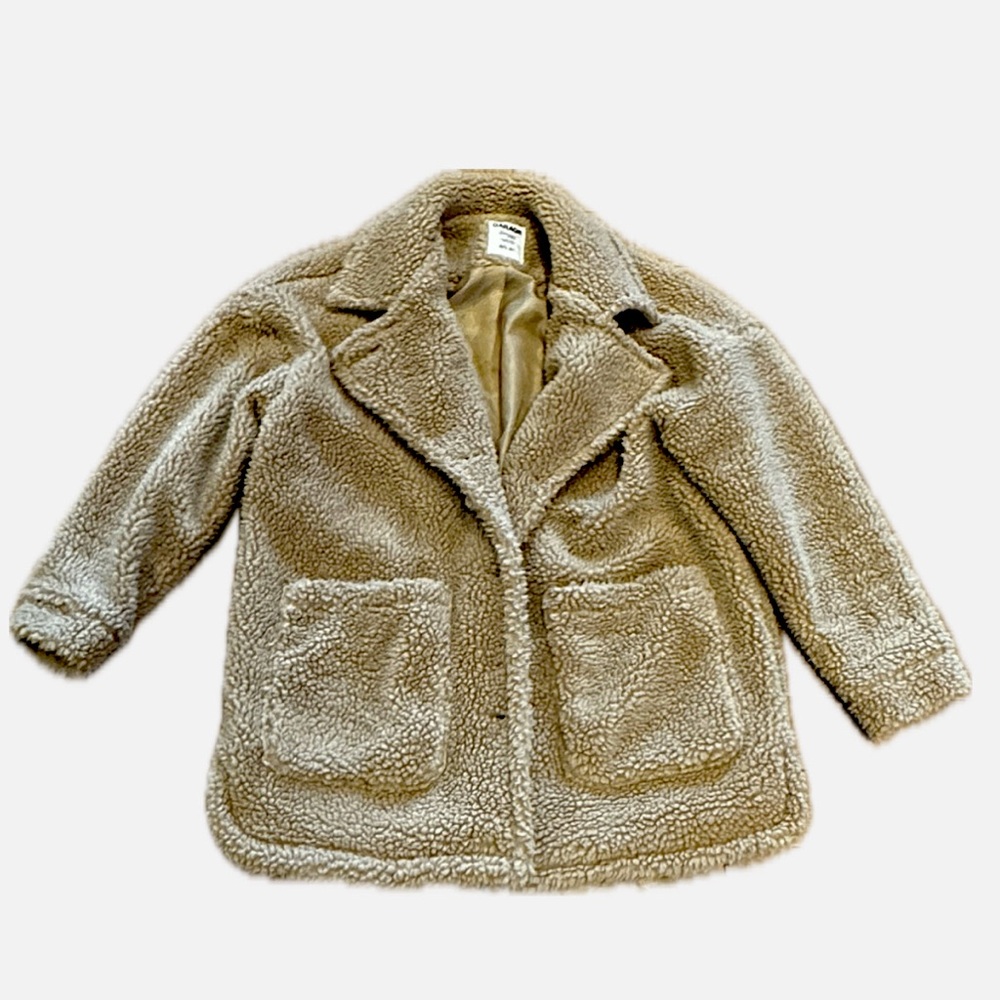 Garage oversized Teddy Coat in tan with button front and sleeves size M/L